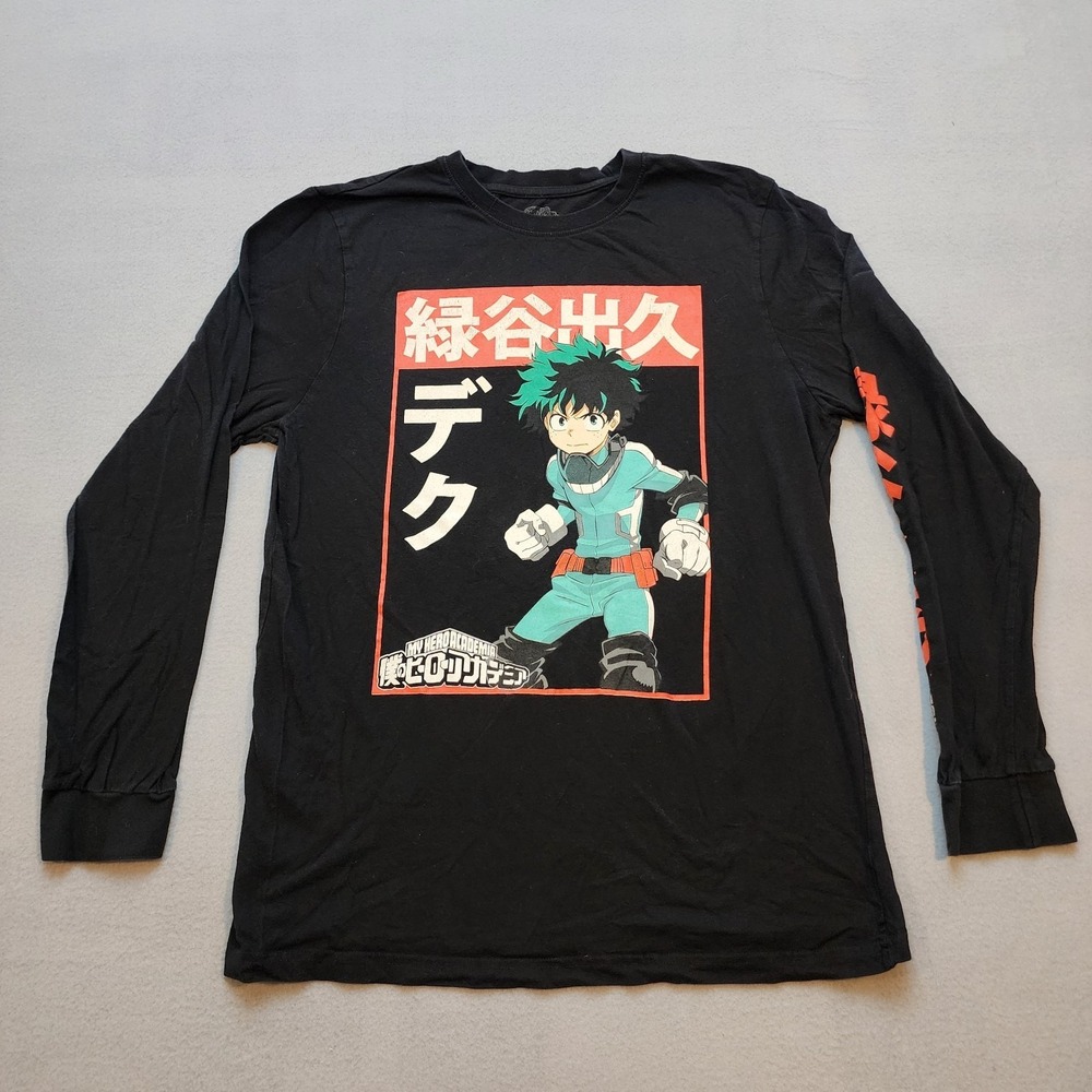 My Hero Academia Izuku Midoriya Deku Long Sleeve Graphic T-Shirt XL Black Anime.